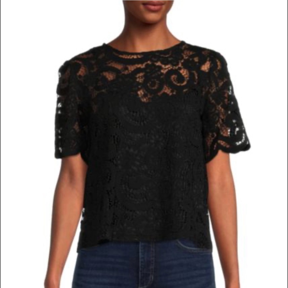 NWT NANETTE LEPORE Tie Back Lace Top w/ Camisole Black Size S
